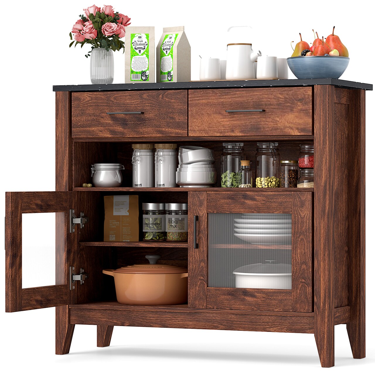 Contemporary Buffet Sideboard with Two Drawers Adjustable Shelves and Ample Storage Space